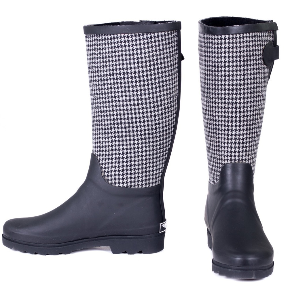 Women Tall Checkered Matte Rain Boots, RB-1903